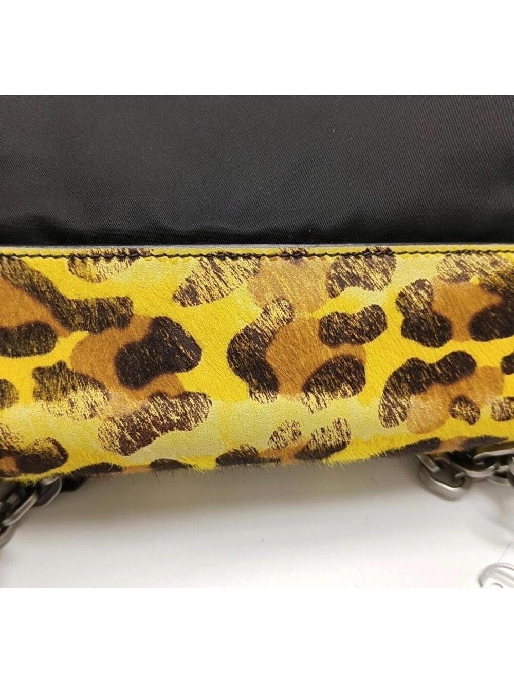 Prada Cahier Leopard Calf Hair Chain Shoulder Bag Yellow Black - Picture 9 of 9